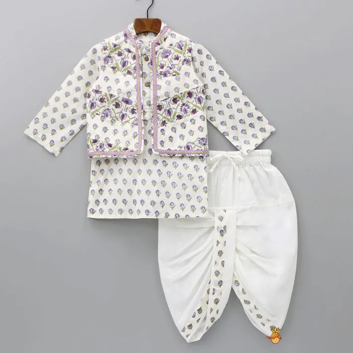 Clearance Floral Printed Kurta With Jacket And Dhoti BOY Twinning Sets | Indian Ethnic Wear