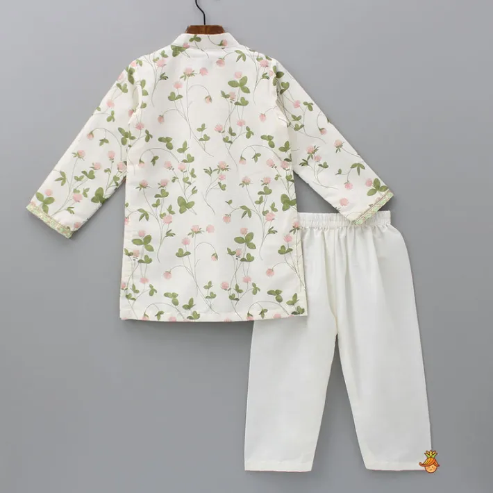Discount Floral Printed Kurta With Off White Pyjama BOY Indian Ethnic Wear | Ethnic Sets