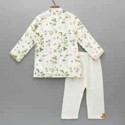 Discount Floral Printed Kurta With Off White Pyjama BOY Twinning Sets | Indian Ethnic Wear