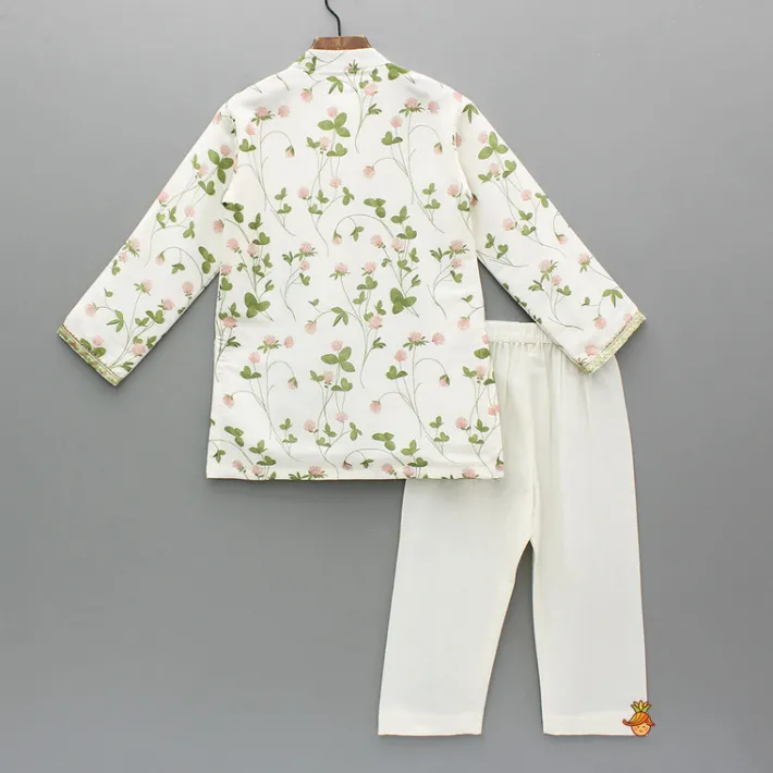 Discount Floral Printed Kurta With Off White Pyjama BOY Twinning Sets | Indian Ethnic Wear