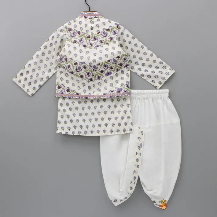 Clearance Floral Printed Kurta With Jacket And Dhoti BOY Twinning Sets | Indian Ethnic Wear