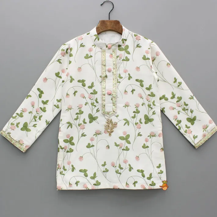 Discount Floral Printed Kurta With Off White Pyjama BOY Twinning Sets | Indian Ethnic Wear