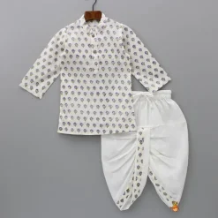 Clearance Floral Printed Kurta With Jacket And Dhoti BOY Twinning Sets | Indian Ethnic Wear