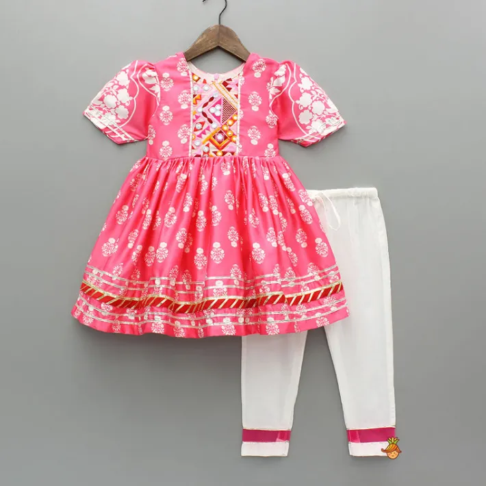 Best Floral Printed Kurti And Pant With Net Dupatta Ethnic Wear | Churidars & Salwars