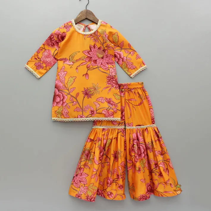 New Floral Printed Kurti And Sharara With Dupatta Ethnic Wear | Palazzos & Shararas