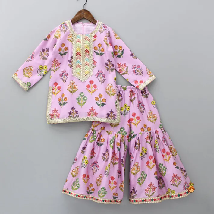 Fashion Floral Printed Kurti With Sharara And Dupatta Ethnic Wear | Palazzos & Shararas