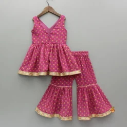 Clearance Floral Printed Lace Detailed Kurti And Sharara With Matching Dupatta Ethnic Wear | Palazzos & Shararas