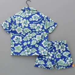 Clearance Floral Printed Notch Collar Shirt And Side Pockets Detail Shorts BOY Sets