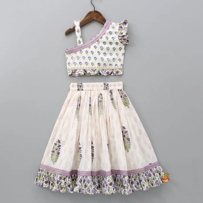 New Floral Printed One Shoulder Top With Lehenga And Dupatta Twinning Sets | Ethnic Wear