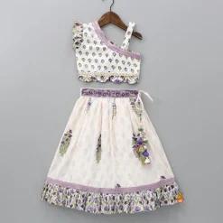 New Floral Printed One Shoulder Top With Lehenga And Dupatta Twinning Sets | Ethnic Wear