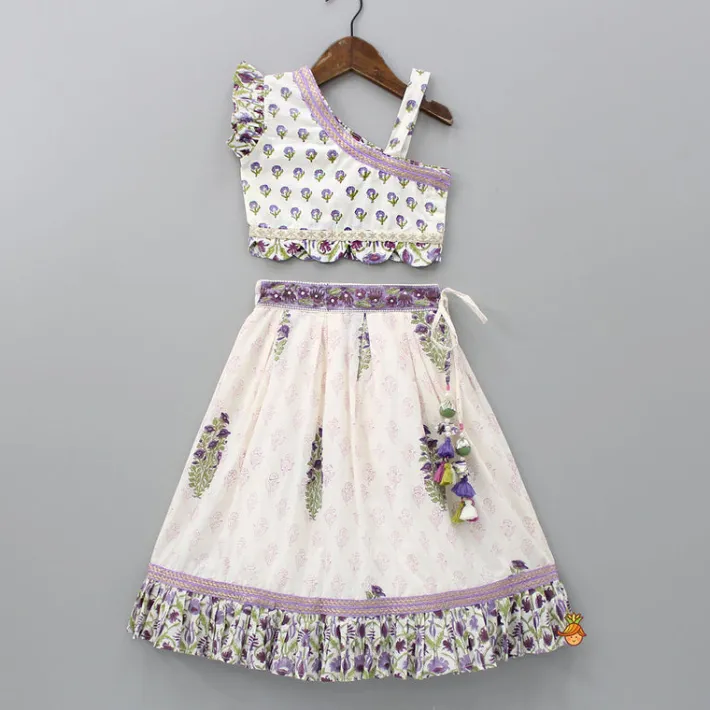 New Floral Printed One Shoulder Top With Lehenga And Dupatta Twinning Sets | Ethnic Wear