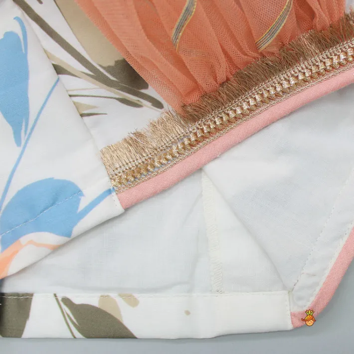 Fashion Floral Printed One Shoulder Top With Lehenga And Peach Dupatta Ethnic Wear | Lehengas & Ghagras