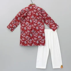 New Floral Printed Red Lace Work Kurta And Pyjama BOY Indian Ethnic Wear | Ethnic Sets