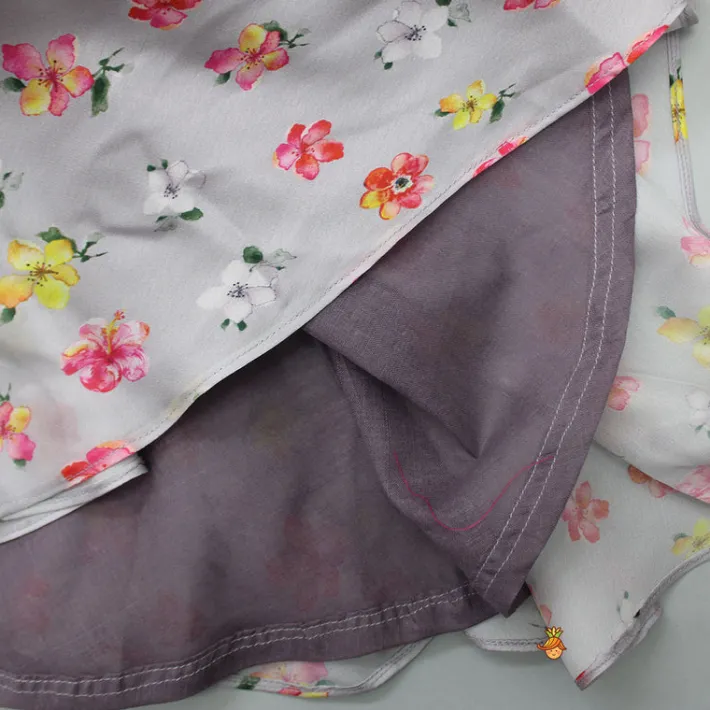 Fashion Floral Printed Rose Flowers Adorned Grey Dress Dresses & Sets | Dresses