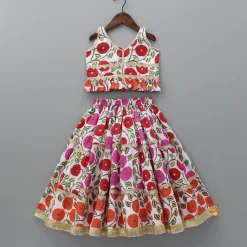 Discount Floral Printed Ruffled Top With Lehenga And Net Dupatta Ethnic Wear | Lehengas & Ghagras
