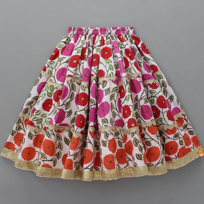 Discount Floral Printed Ruffled Top With Lehenga And Net Dupatta Ethnic Wear | Lehengas & Ghagras