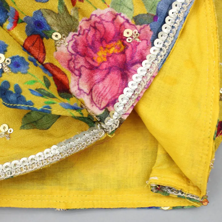 Hot Floral Printed Sequin Embroidered Top And Lehenga With Matching Dupatta Twinning Sets | Ethnic Wear
