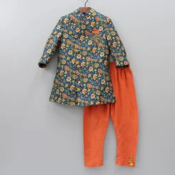 New Floral Printed Sherwani With Churidar BOY Indian Ethnic Wear | Sherwani Sets