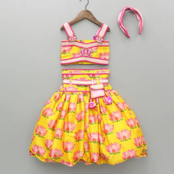 Online Floral Printed Strappy Crop Top With Lehenga And Matching Hairband Ethnic Wear | Lehengas & Ghagras