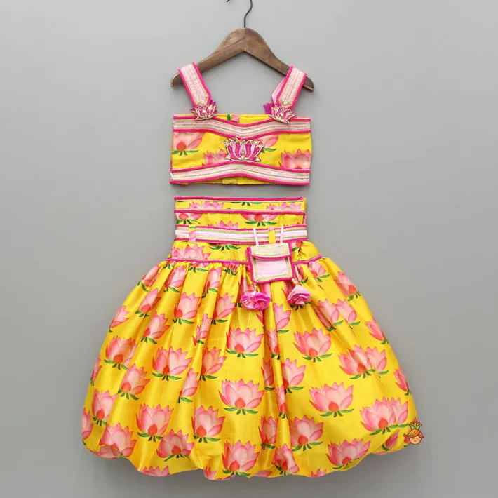 Online Floral Printed Strappy Crop Top With Lehenga And Matching Hairband Ethnic Wear | Lehengas & Ghagras