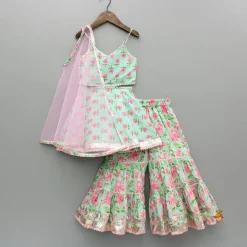Clearance Floral Printed Stylish Backless Kurti With Sharara And Dupatta Ethnic Wear | Palazzos & Shararas