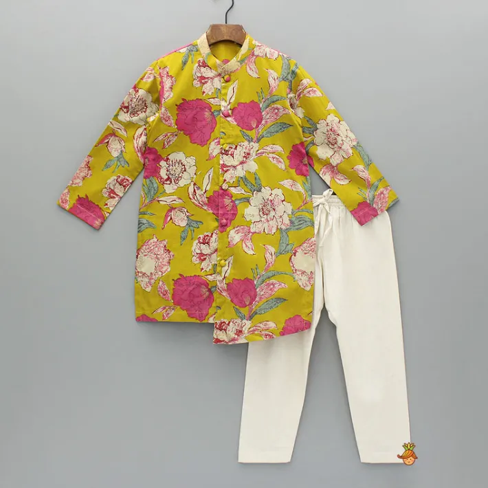 Online Floral Printed Stylish Hem Kurta With Pyjama BOY Indian Ethnic Wear | Ethnic Sets
