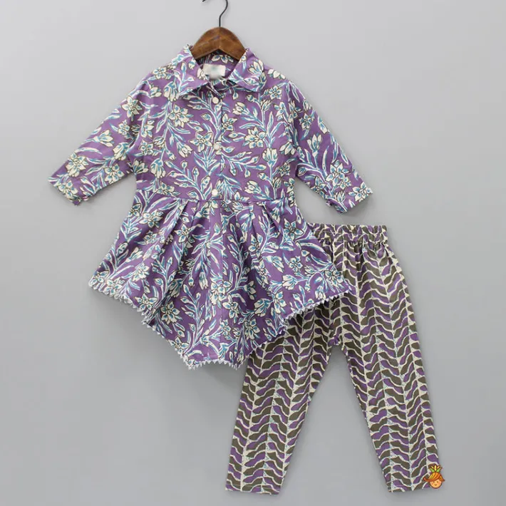 Sale Floral Printed Stylish Hem Kurti With Printed Pant Ethnic Wear | Churidars & Salwars