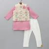 Fashion Floral Printed Thread Work Jacket With Rusty Red Kurta And Pyjama BOY Indian Ethnic Wear | Ethnic Sets