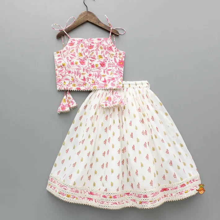 Sale Floral Printed Tie Up Strappy Top And Lehenga Twinning Sets | Ethnic Wear