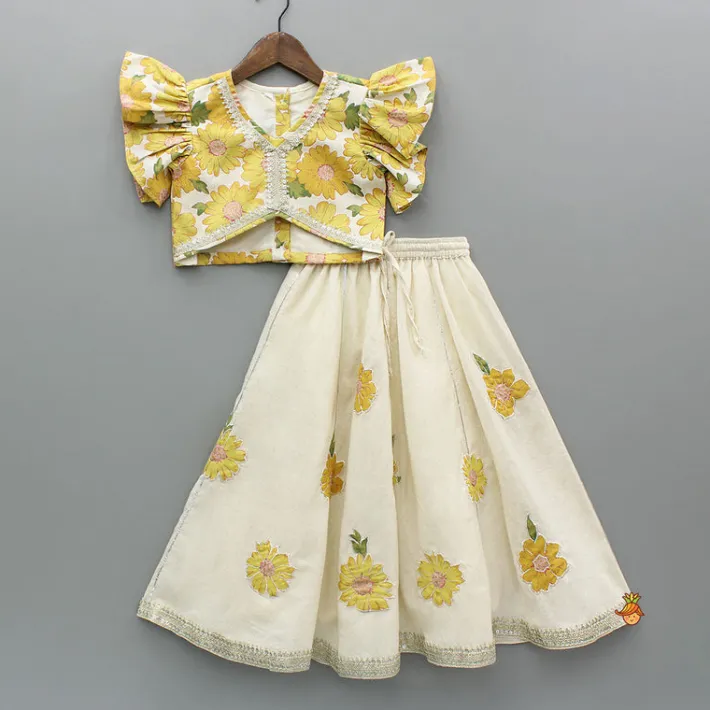 Discount Floral Printed Top And Lehenga With Dupatta Twinning Sets | Ethnic Wear