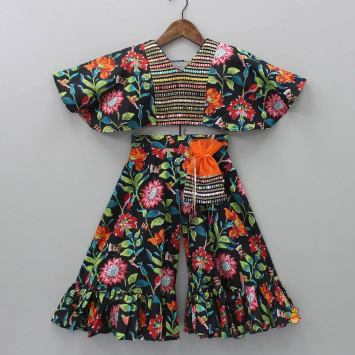 Best Floral Printed Top And Palazzo With Attached Potli Ethnic Wear | Palazzos & Shararas