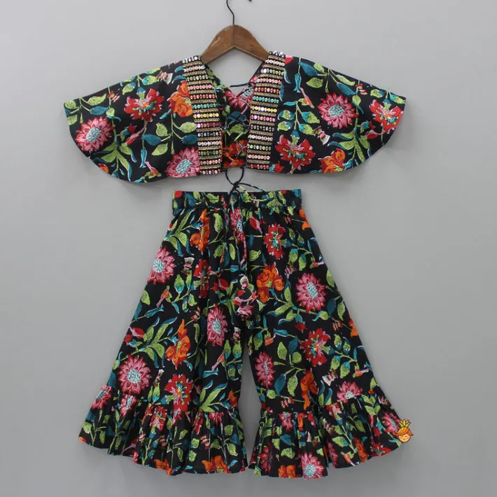 Best Floral Printed Top And Palazzo With Attached Potli Ethnic Wear | Palazzos & Shararas