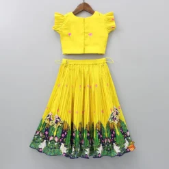 Hot Floral Sequined Yellow Top And Cow Tassels Enhanced Pleated Lehenga With Dupatta Ethnic Wear | Lehengas & Ghagras