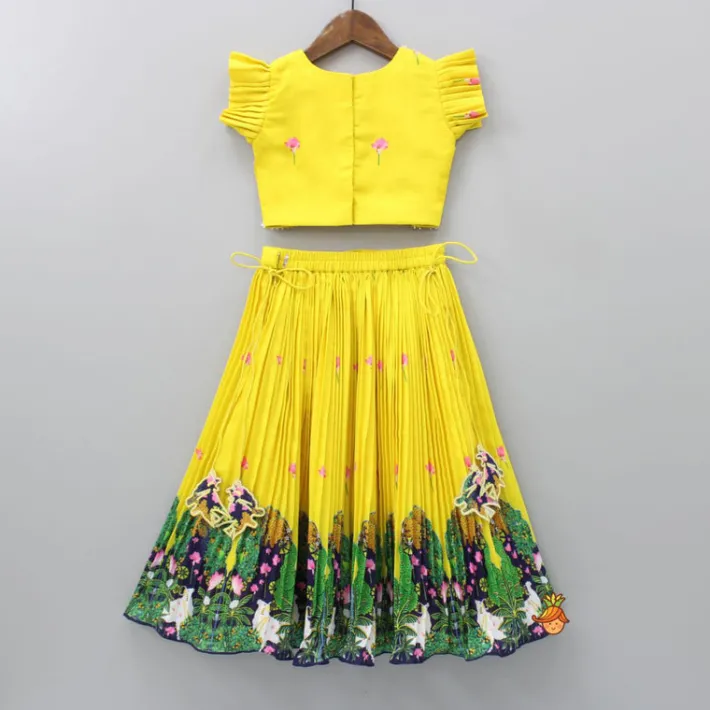 Hot Floral Sequined Yellow Top And Cow Tassels Enhanced Pleated Lehenga With Dupatta Ethnic Wear | Lehengas & Ghagras