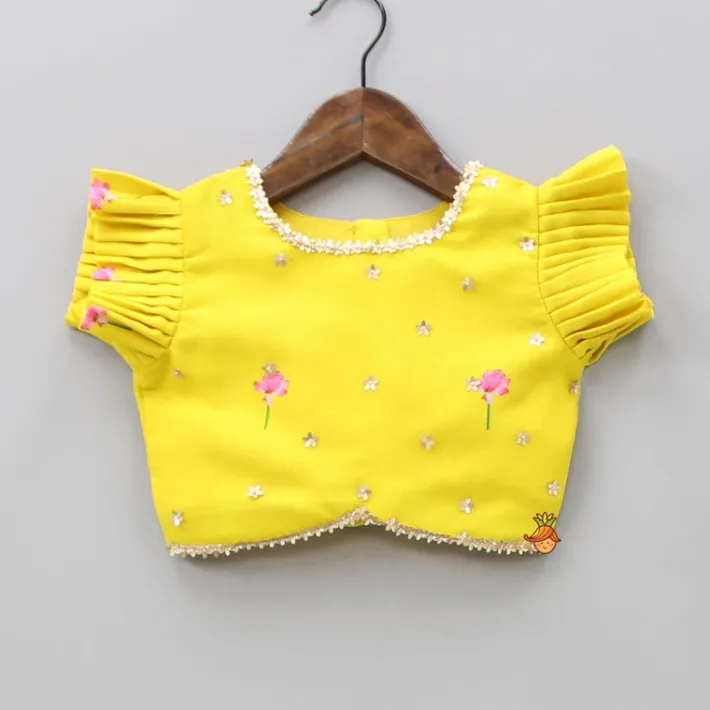 Hot Floral Sequined Yellow Top And Cow Tassels Enhanced Pleated Lehenga With Dupatta Ethnic Wear | Lehengas & Ghagras