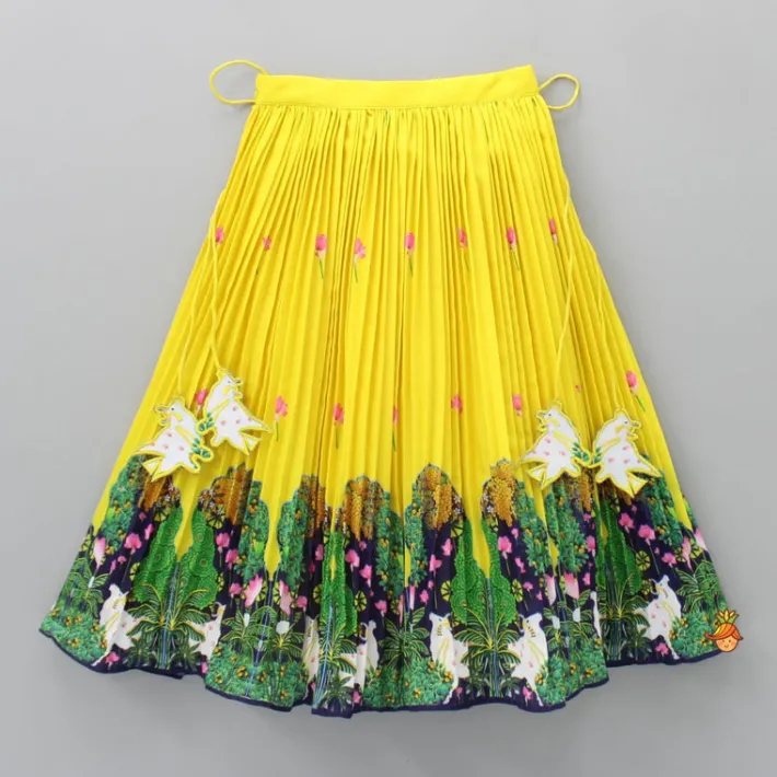 Hot Floral Sequined Yellow Top And Cow Tassels Enhanced Pleated Lehenga With Dupatta Ethnic Wear | Lehengas & Ghagras