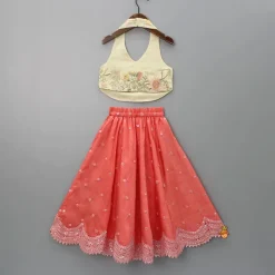 Outlet Floral Thread Embroidered Halter Neck Top And Peach Lehenga Ethnic Wear | Lehengas & Ghagras