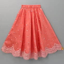 Outlet Floral Thread Embroidered Halter Neck Top And Peach Lehenga Ethnic Wear | Lehengas & Ghagras