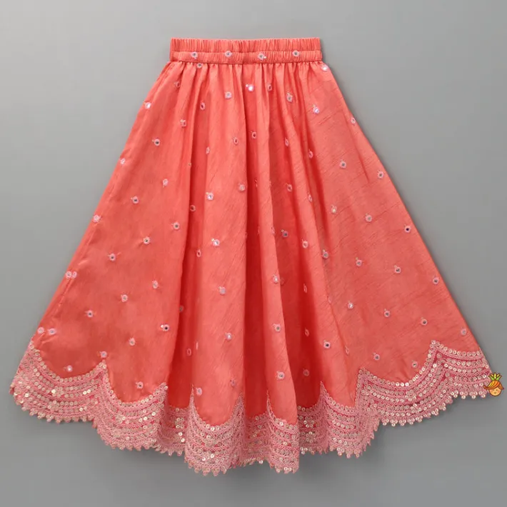 Outlet Floral Thread Embroidered Halter Neck Top And Peach Lehenga Ethnic Wear | Lehengas & Ghagras