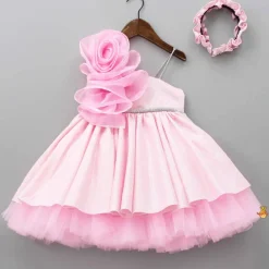 Best Flower Adorned One Shoulder Dress With Matching Hairband Dresses & Sets | Dresses