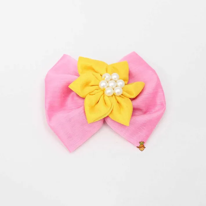 Best Flower Adorned Pink And Yellow Two Tone Hair Clip Hair Accessories | Hair Clips