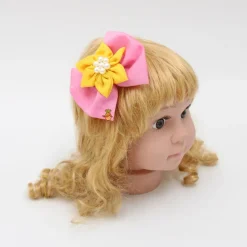 Best Flower Adorned Pink And Yellow Two Tone Hair Clip Hair Accessories | Hair Clips