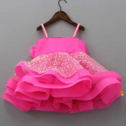 Best Flower Adorned Strappy Net Pink Dress Dresses & Sets | Dresses