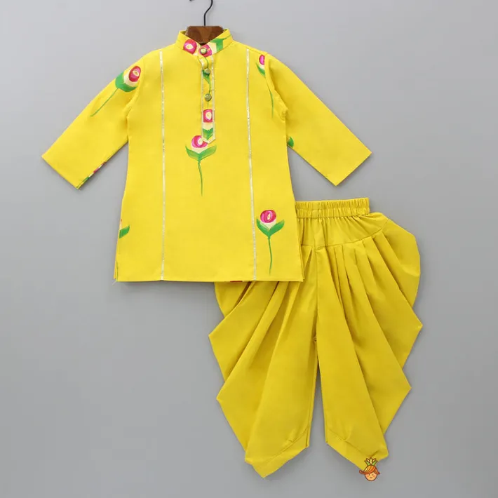 Hot Flower And Leaf Printed Mustard Yellow Kurta And Dhoti BOY Indian Ethnic Wear | Ethnic Sets