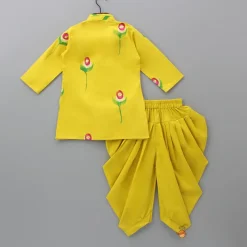Hot Flower And Leaf Printed Mustard Yellow Kurta And Dhoti BOY Indian Ethnic Wear | Ethnic Sets