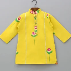 Hot Flower And Leaf Printed Mustard Yellow Kurta And Dhoti BOY Indian Ethnic Wear | Ethnic Sets