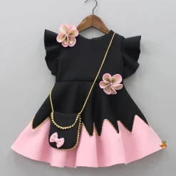 Best Flower Embellished Black Dress With Sling Bag Dresses & Sets | Dresses