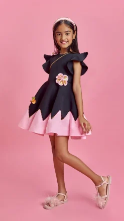 Best Flower Embellished Black Dress With Sling Bag Dresses & Sets | Dresses