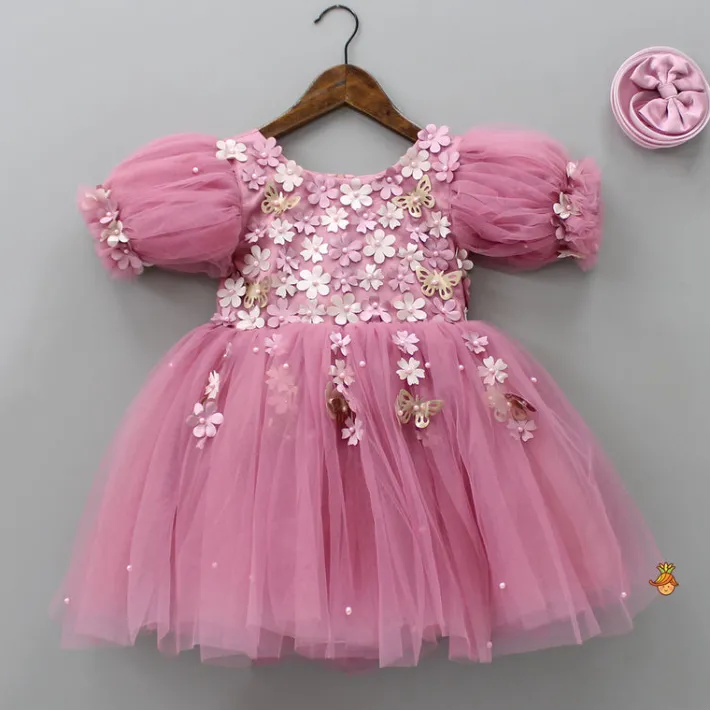 Best Flower Enhanced Pink Butterfly Wings Dress With Head Band Dresses & Sets | Dresses