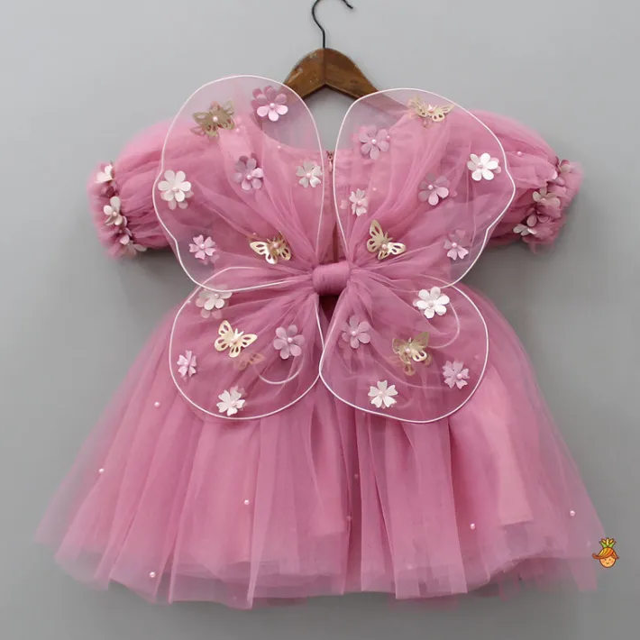 Best Flower Enhanced Pink Butterfly Wings Dress With Head Band Dresses & Sets | Dresses